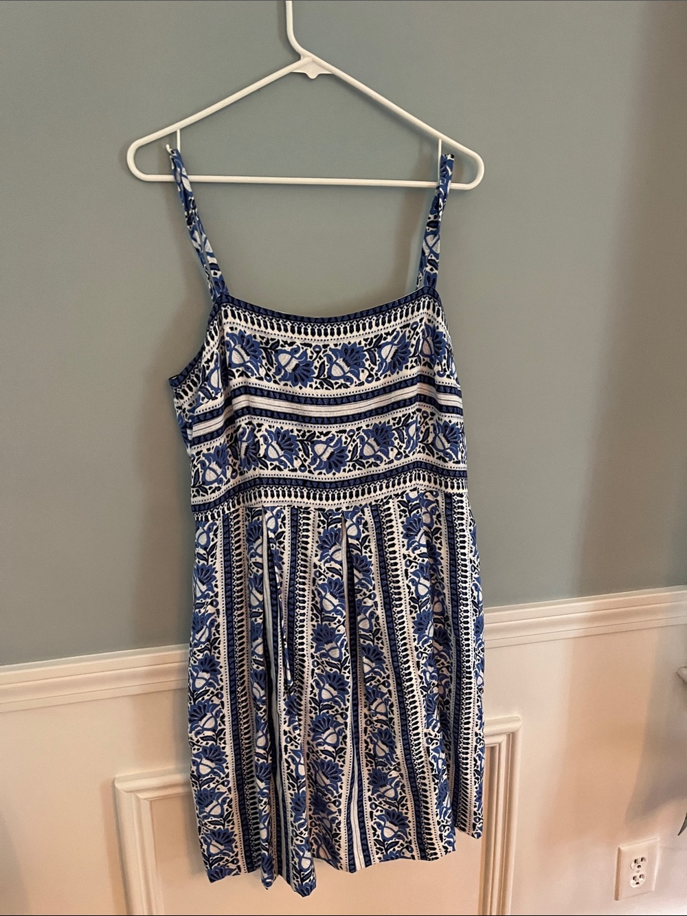 Blue & White Printed Spaghetti Strap Sundress